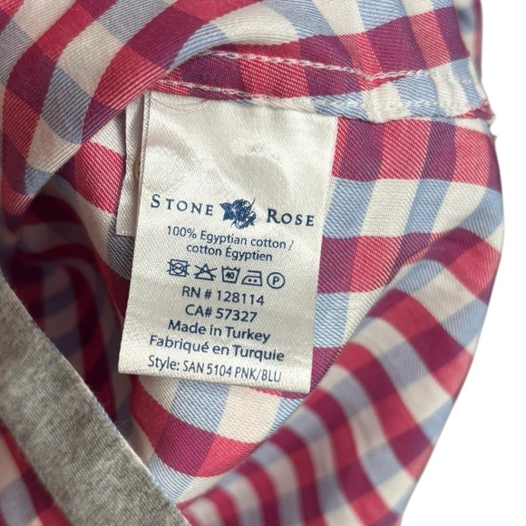 Stone Rose Mens Pink Blue Button Up Long Sleeve Egyptian Cotton Collared Preppy - Picture 8 of 12